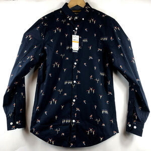 Original Penguin Mens Sz Small Long Sleeve Football Themed Shirt Blue NEW